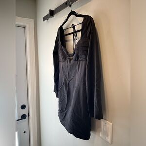 Dynamite black satin mini dress, peakaboo sweetheart neckline, gently worn once